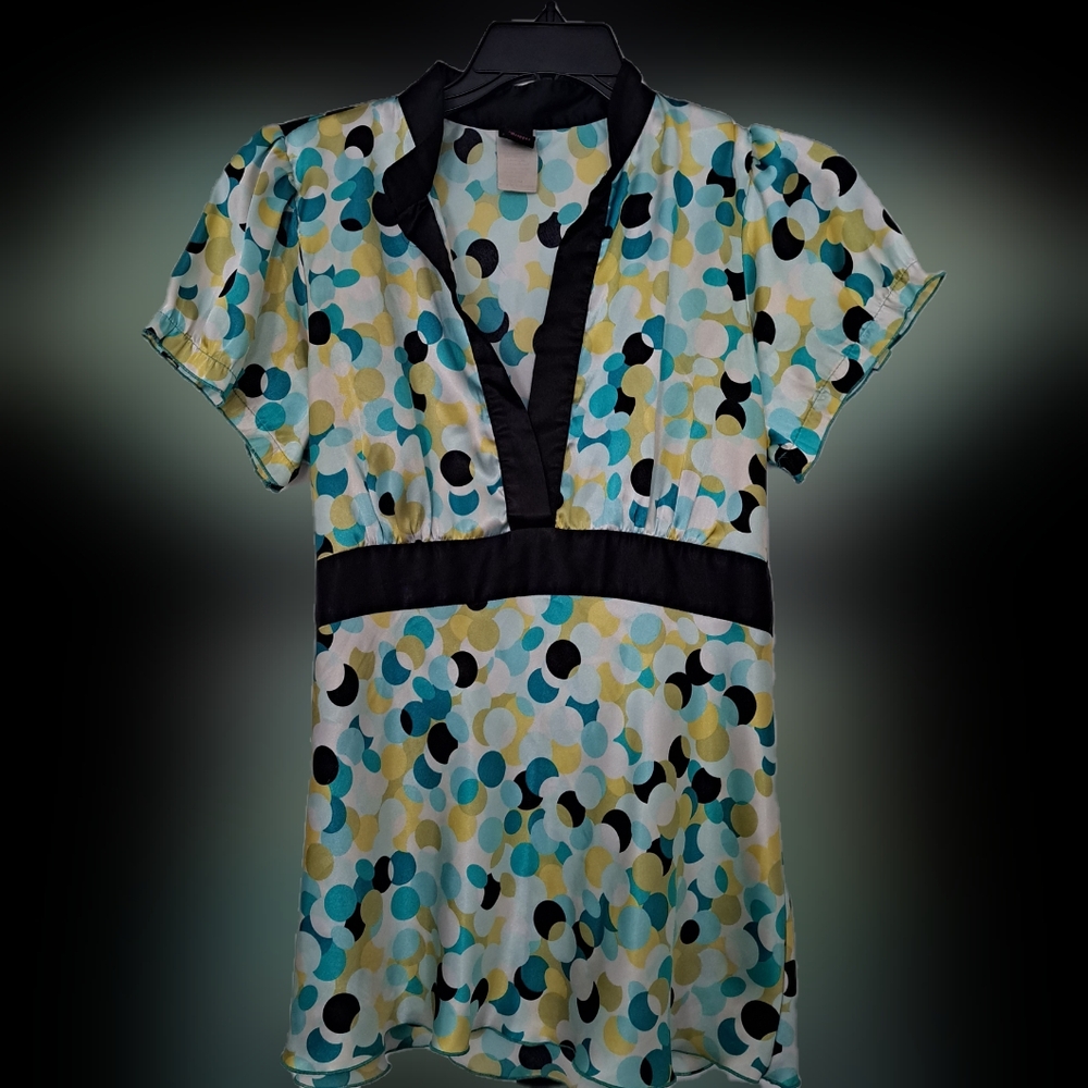 Wrapper Multicolored Green Blue Black Blouse Ties Vintage Women's size X-Large